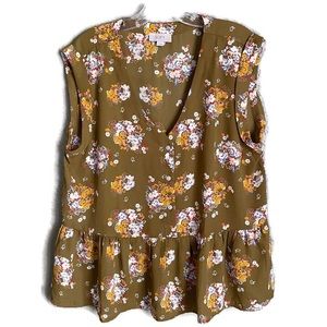 Loft L  Mossy Sleeveless Floral Peplum Blouse Floral Print